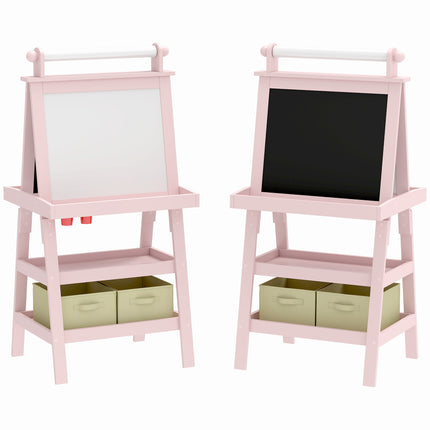 3 Piece Kids Double-Sided Magnetic Whiteboard and Chalkboard Easel Set - Pink