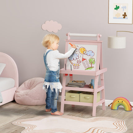 3 Piece Kids Double-Sided Magnetic Whiteboard and Chalkboard Easel Set - Pink