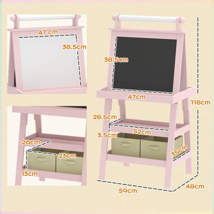 3 Piece Kids Double-Sided Magnetic Whiteboard and Chalkboard Easel Set - Pink