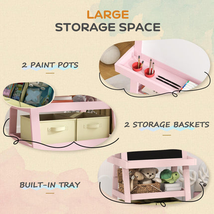 3 Piece Kids Double-Sided Magnetic Whiteboard and Chalkboard Easel Set - Pink