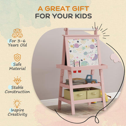 3 Piece Kids Double-Sided Magnetic Whiteboard and Chalkboard Easel Set - Pink