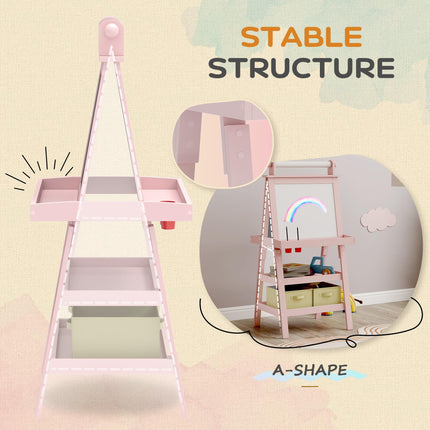 3 Piece Kids Double-Sided Magnetic Whiteboard and Chalkboard Easel Set - Pink