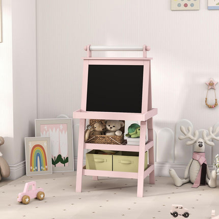 3 Piece Kids Double-Sided Magnetic Whiteboard and Chalkboard Easel Set - Pink