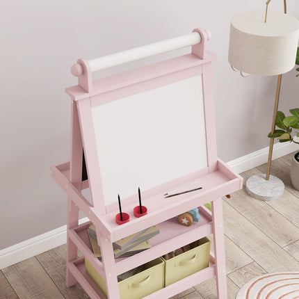 3 Piece Kids Double-Sided Magnetic Whiteboard and Chalkboard Easel Set - Pink