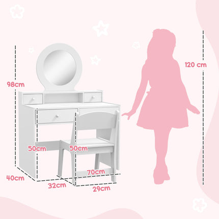 Kids Dressing Table Set Kids Make up Table with Stool and Mirror, Storage Drawers, Gift for Aged 3-8