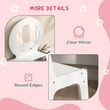 Kids Dressing Table Set Kids Make up Table with Stool and Mirror, Storage Drawers, Gift for Aged 3-8