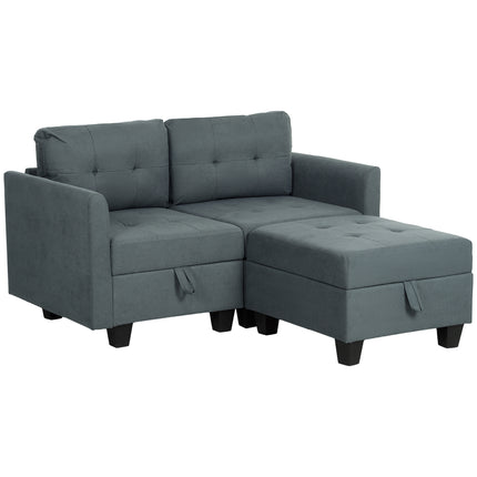 L Shape Modular Storage Sofa with Ottoman - Dark Grey
