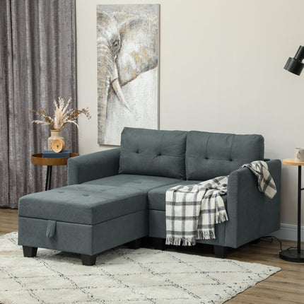 L Shape Modular Storage Sofa with Ottoman - Dark Grey