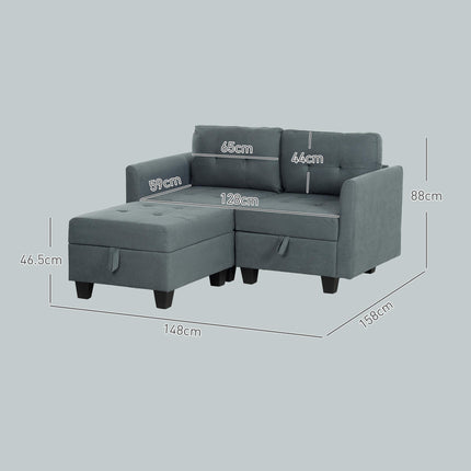 L Shape Modular Storage Sofa with Ottoman - Dark Grey