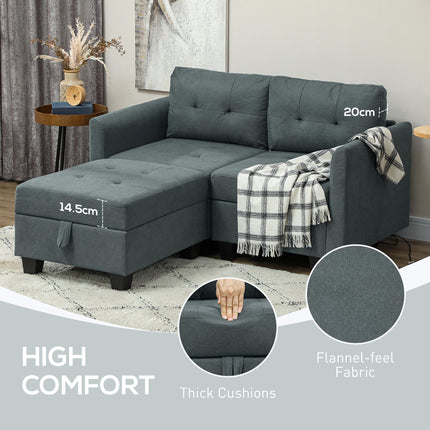 L Shape Modular Storage Sofa with Ottoman - Dark Grey