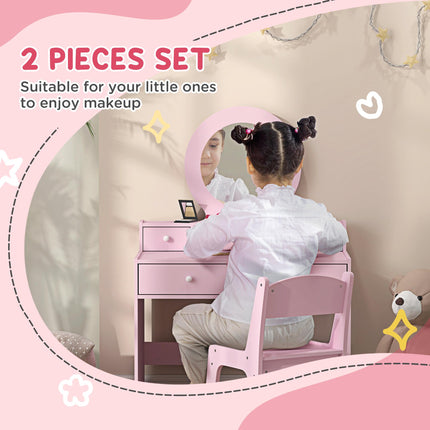 Kids Dressing Table Set with Mirror and Storage for Ages 3-8 - Pink