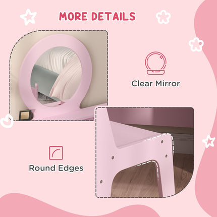 Kids Dressing Table Set with Mirror and Storage for Ages 3-8 - Pink