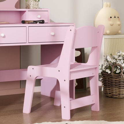 Kids Dressing Table Set with Mirror and Storage for Ages 3-8 - Pink