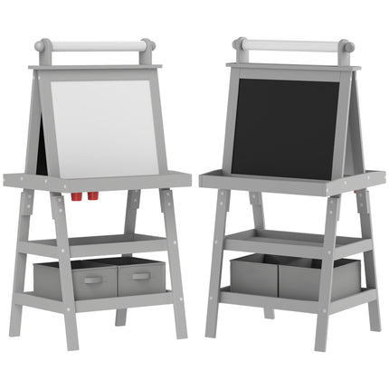 3 in 1 Kids Easel with Magnetic Whiteboard, Chalkboard & Paper Roll - Grey