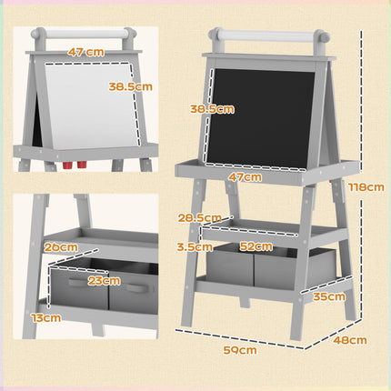 3 in 1 Kids Easel with Magnetic Whiteboard, Chalkboard & Paper Roll - Grey
