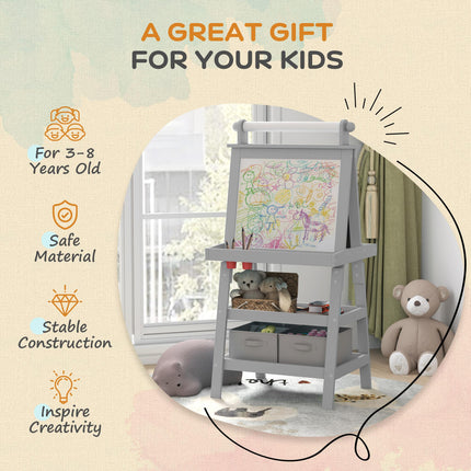 3 in 1 Kids Easel with Magnetic Whiteboard, Chalkboard & Paper Roll - Grey