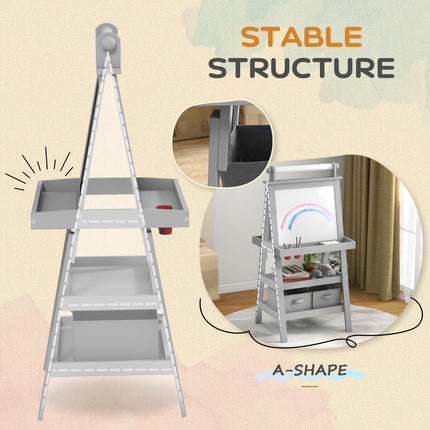 3 in 1 Kids Easel with Magnetic Whiteboard, Chalkboard & Paper Roll - Grey