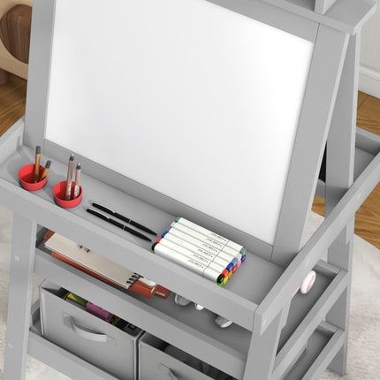 3 in 1 Kids Easel with Magnetic Whiteboard, Chalkboard & Paper Roll - Grey