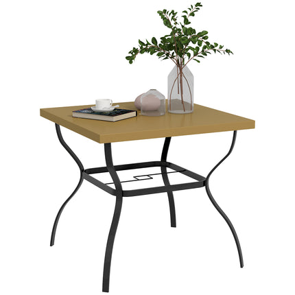 Four-Seater Steel Garden Table with Parasol Hole 80cm Square - Brown/Black