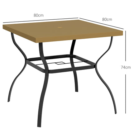 Four-Seater Steel Garden Table with Parasol Hole 80cm Square - Brown/Black
