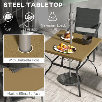 Four-Seater Steel Garden Table with Parasol Hole 80cm Square - Brown/Black