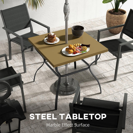 Four-Seater Steel Garden Table with Parasol Hole 80cm Square - Brown/Black