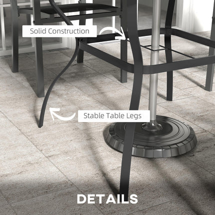 Four-Seater Steel Garden Table with Parasol Hole 80cm Square - Brown/Black