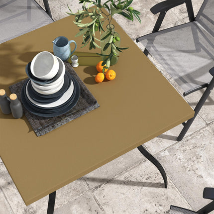Four-Seater Steel Garden Table with Parasol Hole 80cm Square - Brown/Black