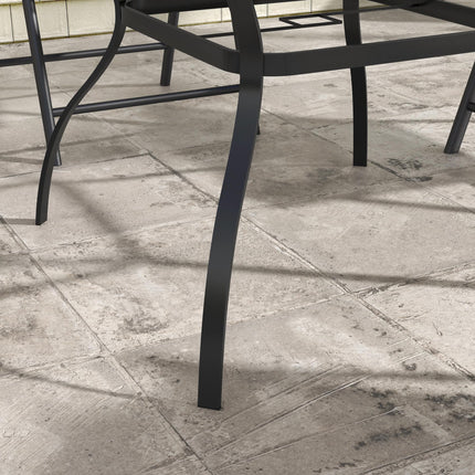 Four-Seater Steel Garden Table with Parasol Hole 80cm Square - Brown/Black