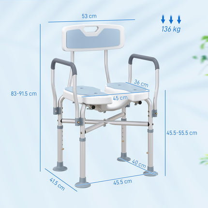 Aluminium Shower Chair, with Padded Seat - Light Blue