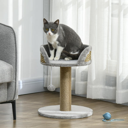 Cat Tree Tower with Scratching Posts and Hanging Ball - Grey