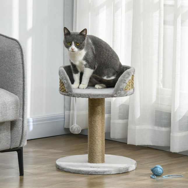 Cat Tree Tower with Scratching Posts and Hanging Ball - Grey