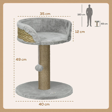 Cat Tree Tower with Scratching Posts and Hanging Ball - Grey
