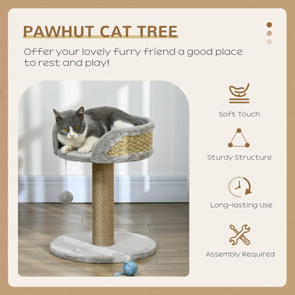 Cat Tree Tower with Scratching Posts and Hanging Ball - Grey