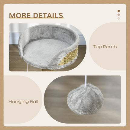 Cat Tree Tower with Scratching Posts and Hanging Ball - Grey