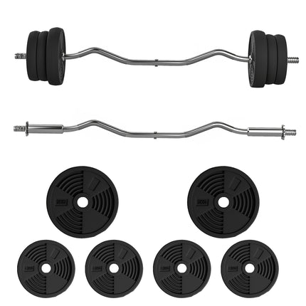 25kg Adjustable Barbell Set with Curl Bar and Non-Slip Handle for Weight Lifting Training - Black
