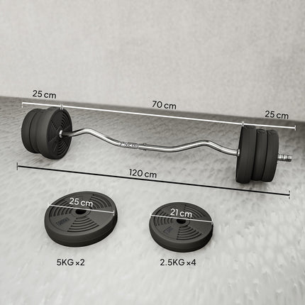 25kg Adjustable Barbell Set with Curl Bar and Non-Slip Handle for Weight Lifting Training - Black