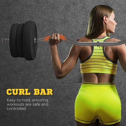 25kg Adjustable Barbell Set with Curl Bar and Non-Slip Handle for Weight Lifting Training - Black