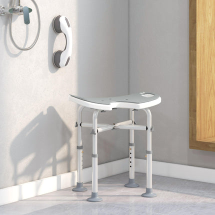 Adjustable 39-51.5cm Padded 'U' Seat Shower Stool with Handles - Grey