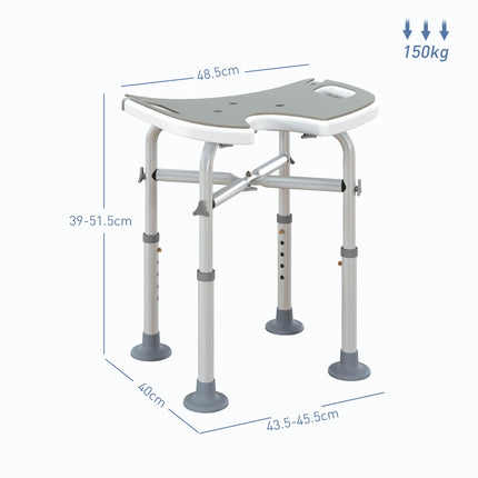 Adjustable 39-51.5cm Padded 'U' Seat Shower Stool with Handles - Grey