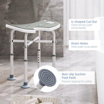 Adjustable 39-51.5cm Padded 'U' Seat Shower Stool with Handles - Grey