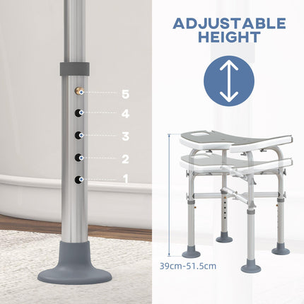 Adjustable 39-51.5cm Padded 'U' Seat Shower Stool with Handles - Grey