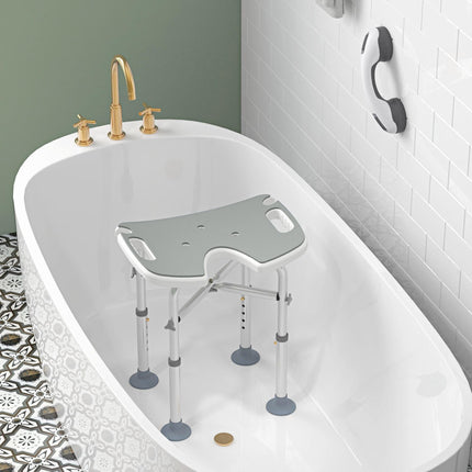 Adjustable 39-51.5cm Padded 'U' Seat Shower Stool with Handles - Grey