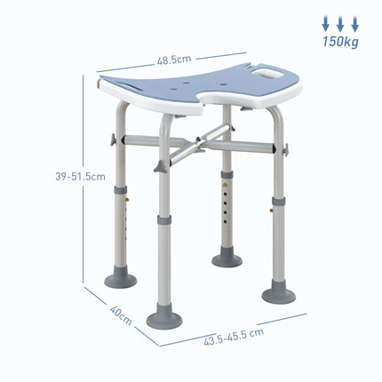 Adjustable 39-51.5cm 'U' Seat Padded Shower Stool with Suction Feet - Light Blue