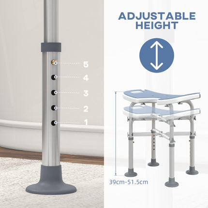 Adjustable 39-51.5cm 'U' Seat Padded Shower Stool with Suction Feet - Light Blue