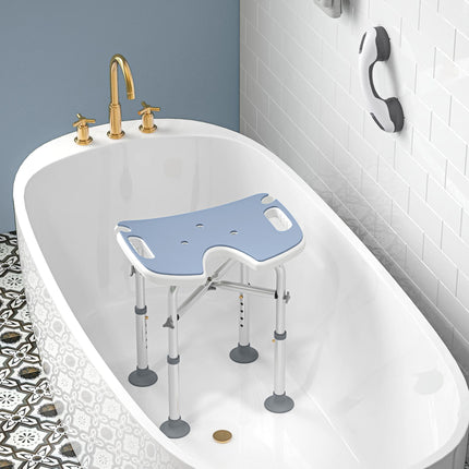 Adjustable 39-51.5cm 'U' Seat Padded Shower Stool with Suction Feet - Light Blue