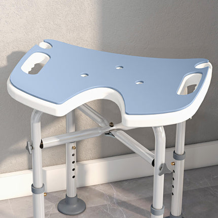 Adjustable 39-51.5cm 'U' Seat Padded Shower Stool with Suction Feet - Light Blue