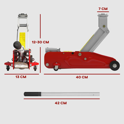 2 Ton Low Profile Hydraulic Car Jack for Tyre Repair and Garage Use - Red
