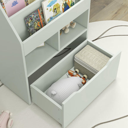 Kids Bookshelf with Storage Drawer and Wheels for Children 3-12 Years - Green