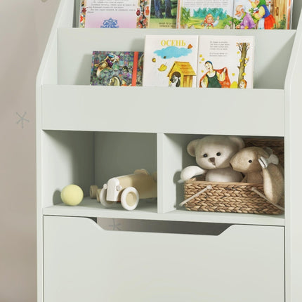 Kids Bookshelf with Storage Drawer and Wheels for Children 3-12 Years - Green